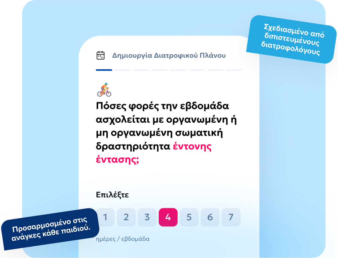 Οθόνη με ερωτήσεις για ορισμό διατροφικού πλάνου.